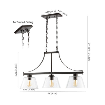 Jayden 36" Industrial Farmhouse Iron/Glass Linear LED Pendant - JONATHAN Y